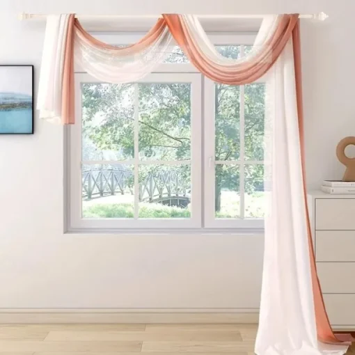 Valentine's Day Luxury Window Scarf Sheer Voile Elegant Topper Long Window Valance Solid Window Treatment Swags Drapes for Window Ceremony Wedding Canopy Bed