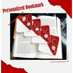 Valentine's Day Personalized Hand Embroidered Corner Bookmark, Red Handmade Embroidery Felt Triangle Page Corner Bookmark for Women, Romantic Handmade Bookmarks