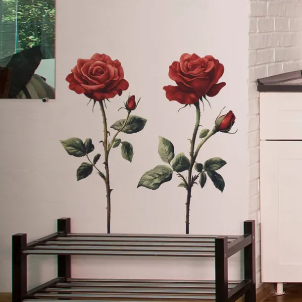 Valentine's Day Romantic Red Rose Bedroom Living Room Entrance Home Background Beautification Wall Stickers