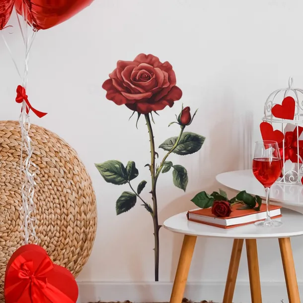 Valentine's Day Romantic Red Rose Bedroom Living Room Entrance Home Background Beautification Wall Stickers