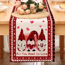 Valentines Day Table Runner Holiday Table Runner Seasonal Farmhouse Burlap Table Cloth for Wedding Anniversary Home Kitchen Dinner Table Party Decor