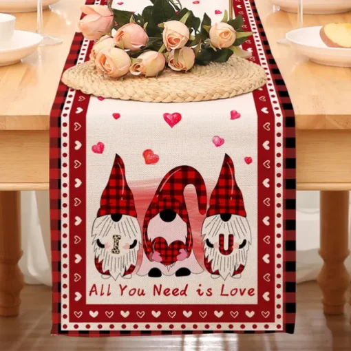Valentines Day Table Runner Holiday Table Runner Seasonal Farmhouse Burlap Table Cloth for Wedding Anniversary Home Kitchen Dinner Table Party Decor