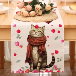 Valentines Day Table Runner Holiday Table Runner Seasonal Farmhouse Burlap Table Cloth for Wedding Anniversary Home Kitchen Dinner Table Party Decor