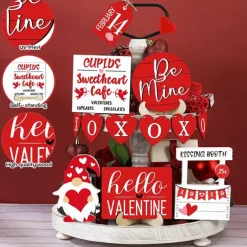Valentine's Day Tiered Tray Decor Heart-Shaped Layered Tray Tabletop Decoration Romantic Home Crafts Ornaments for Desktop Display