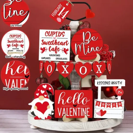 Valentine's Day Tiered Tray Decor Heart-Shaped Layered Tray Tabletop Decoration Romantic Home Crafts Ornaments for Desktop Display