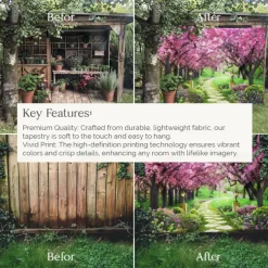 Valentine's Day Wall Tapestry Art Decor Blanket Curtain Picnic Tablecloth Hanging Home Bedroom Living Room Dorm Decoration Nature Landscape Garden Tree Flower Blossom Pathway