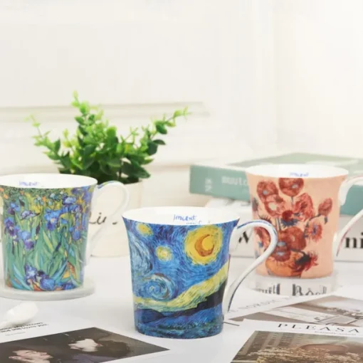 Van Gogh Bone China Mug - Creative and Artistic Ceramic Coffee Cup with Famous Oil Painting Design - Unique Gift Boxed Porcelain Mug for Home Use