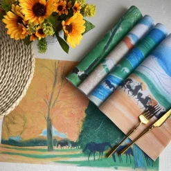 Van Gogh Painting Placemats Woven Placemat Vinyl Washable Heatproof Stain Resistant Mats PVC Placemats for Table Dining Office Kitchen Hotel Home Decor