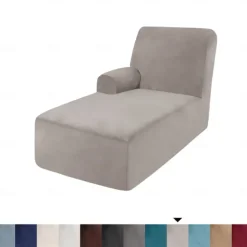 Velvet Chaise Cover Stretch Sectional Couch Covers for L Shaped Sofa Fitted Soft Chaise Lounge Cushion Cover Sofa Slipcover with Elastic Bottom