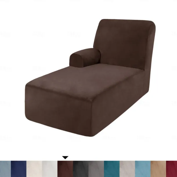 Velvet Chaise Cover Stretch Sectional Couch Covers for L Shaped Sofa Fitted Soft Chaise Lounge Cushion Cover Sofa Slipcover with Elastic Bottom