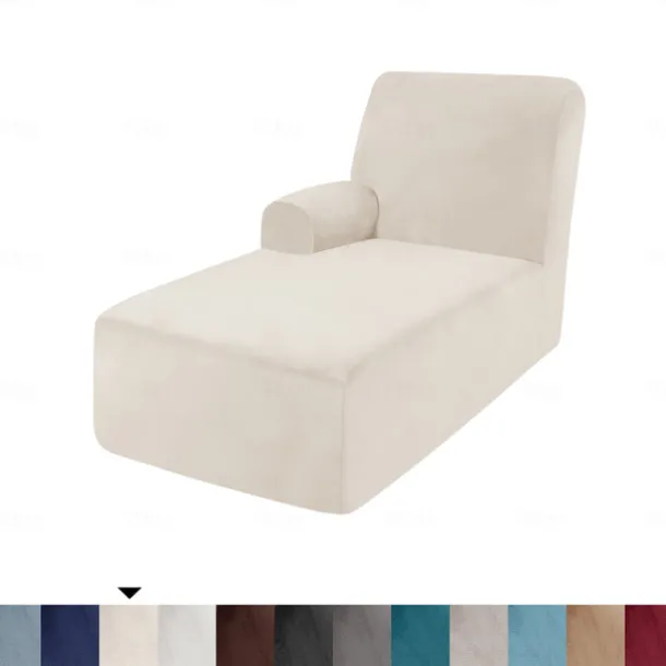 Velvet Chaise Cover Stretch Sectional Couch Covers for L Shaped Sofa Fitted Soft Chaise Lounge Cushion Cover Sofa Slipcover with Elastic Bottom