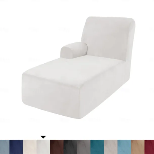 Velvet Chaise Cover Stretch Sectional Couch Covers for L Shaped Sofa Fitted Soft Chaise Lounge Cushion Cover Sofa Slipcover with Elastic Bottom