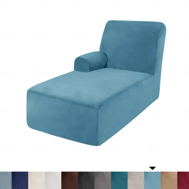 Velvet Chaise Cover Stretch Sectional Couch Covers for L Shaped Sofa Fitted Soft Chaise Lounge Cushion Cover Sofa Slipcover with Elastic Bottom