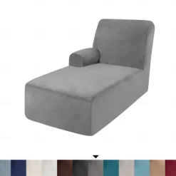 Velvet Chaise Cover Stretch Sectional Couch Covers for L Shaped Sofa Fitted Soft Chaise Lounge Cushion Cover Sofa Slipcover with Elastic Bottom