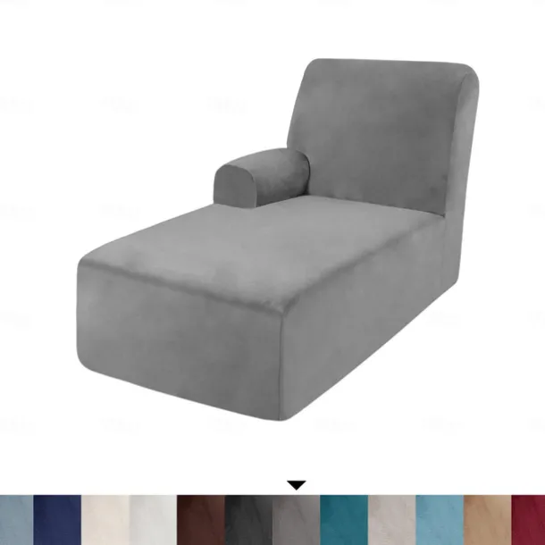 Velvet Chaise Cover Stretch Sectional Couch Covers for L Shaped Sofa Fitted Soft Chaise Lounge Cushion Cover Sofa Slipcover with Elastic Bottom