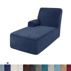 Velvet Chaise Cover Stretch Sectional Couch Covers for L Shaped Sofa Fitted Soft Chaise Lounge Cushion Cover Sofa Slipcover with Elastic Bottom