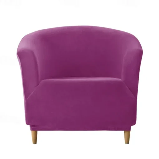 Velvet Club Chair Barrel Chair Slipcover Burgundy Stretch Armchair Covers 1-Piece Club Tub Chair Covers Sofa Cover Couch Furniture Protector Cover Plush Spandex Couch Covers for Living Room