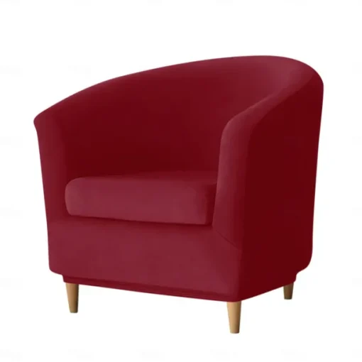 Velvet Club Chair Slipcovers, Soft Stretch Tub Burgundy Red Chair Cover for Living Room and Bedroom, Washable and Removable Armchair Protector, Furniture Protector for Home Decor