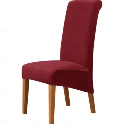 Velvet Dining Chair Covers, Burgundy Stretch Chair Cover, Spandex High back Chair Protector Covers Seat Slipcover with Elastic Band for Dining Room,Wedding, Ceremony, Banquet