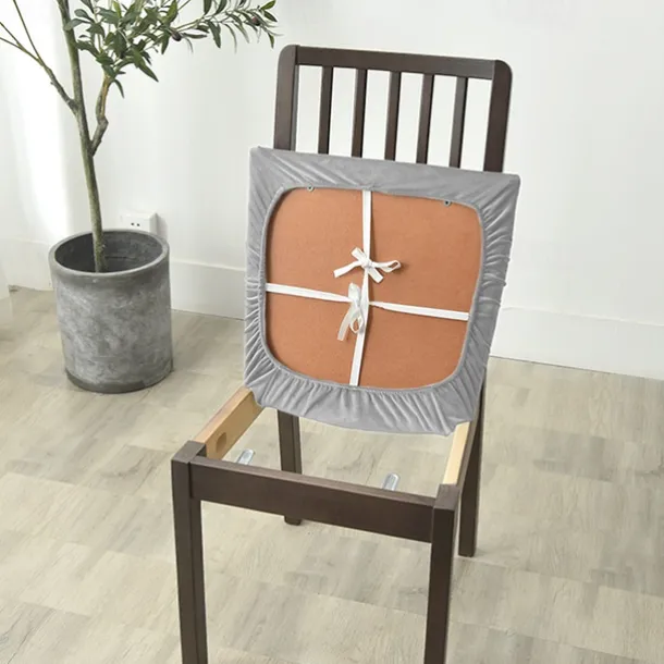 Velvet Seat Covers for Dining Room Burgundy Stretch Fitted Dining Room Upholstered Chair Seat Cushion Cover, Removable Washable Furniture Protector Slipcovers with Ties