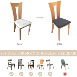 Velvet Seat Covers for Dining Room Burgundy Stretch Fitted Dining Room Upholstered Chair Seat Cushion Cover, Removable Washable Furniture Protector Slipcovers with Ties