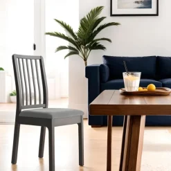 Velvet Seat Covers for Dining Room Burgundy Stretch Fitted Dining Room Upholstered Chair Seat Cushion Cover, Removable Washable Furniture Protector Slipcovers with Ties