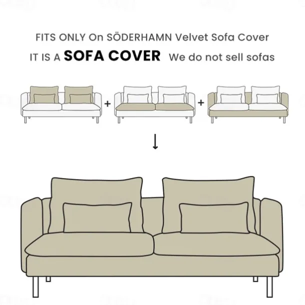 Velvet Sofa Cover Solid Color with Armrests Machine Washable and Dryable Velvet Slipcovers SODERcover LITB PRIME cover