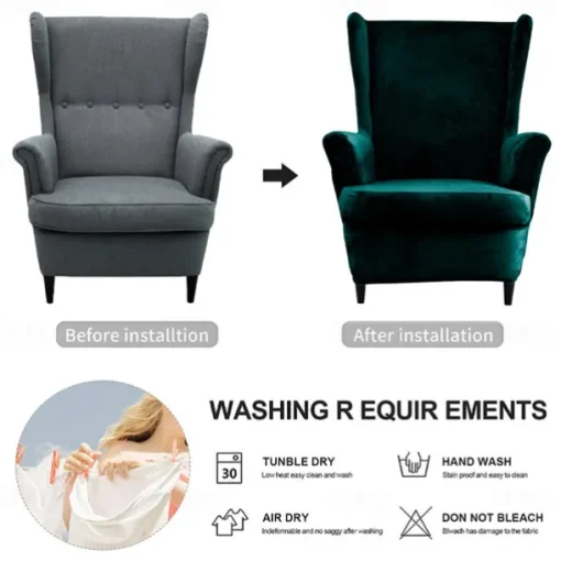 Velvet Stretch Wingback Chair Cover Spandex Arm Chair Cover Wing Chair Slipcovers Sofa Cover for Dogs Pet, Washable Couch Furniture Protector