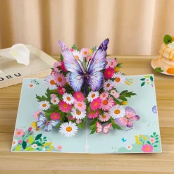 Vibrant 3D Butterfly & Daisy Pop-Up Greeting Card Best Gift for Mom, Mother's Day Flower Bouquet Card, Teacher Appreciation, Birthday, Thank You Greeting