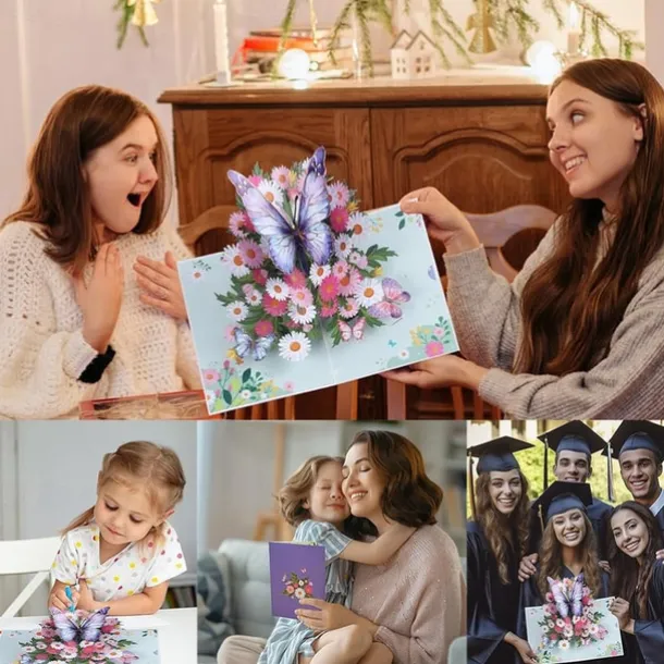 Vibrant 3D Butterfly & Daisy Pop-Up Greeting Card Best Gift for Mom, Mother's Day Flower Bouquet Card, Teacher Appreciation, Birthday, Thank You Greeting