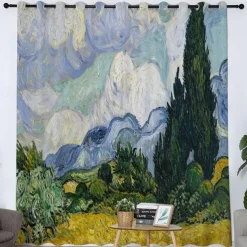 Vincent van Gogh Curtain Panels Grommet/Eyelet Curtain Drapes For Living Room Bedroom, Farmhouse Curtain for Kitchen Door Window Treatments Room Darkening