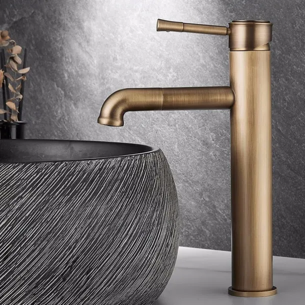 Vintage Bathroom Sink Mixer Faucet Tall, Monobloc Washroom Basin Taps Single Handle One Hole Deck Mounted Antique, with Hot and Cold Hose Retro Water Taps Brass Black