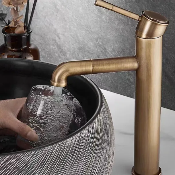 Vintage Bathroom Sink Mixer Faucet Tall, Monobloc Washroom Basin Taps Single Handle One Hole Deck Mounted Antique, with Hot and Cold Hose Retro Water Taps Brass Black