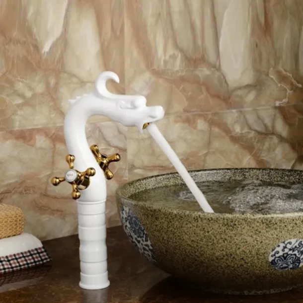 Vintage Bathroom Sink Mixer Faucet, Washroom Mono Basin Taps Classic Antique Brass Centerset Two Handles One Hole Water Tap with Cold Hot Hose