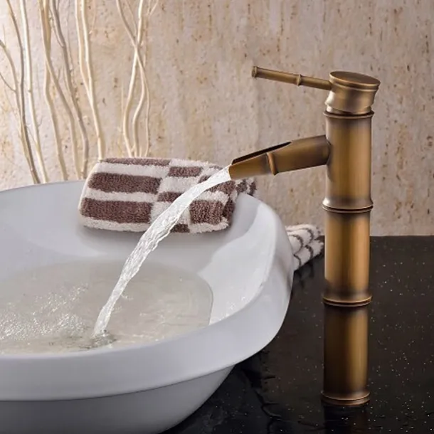 Vintage Bathroom Sink Mixer Faucet, Retro Style Monobloc Washroom Basin Vessel Taps Brass Single Handle Deck Mounted, Traditional with Hot and Cold Water Hose