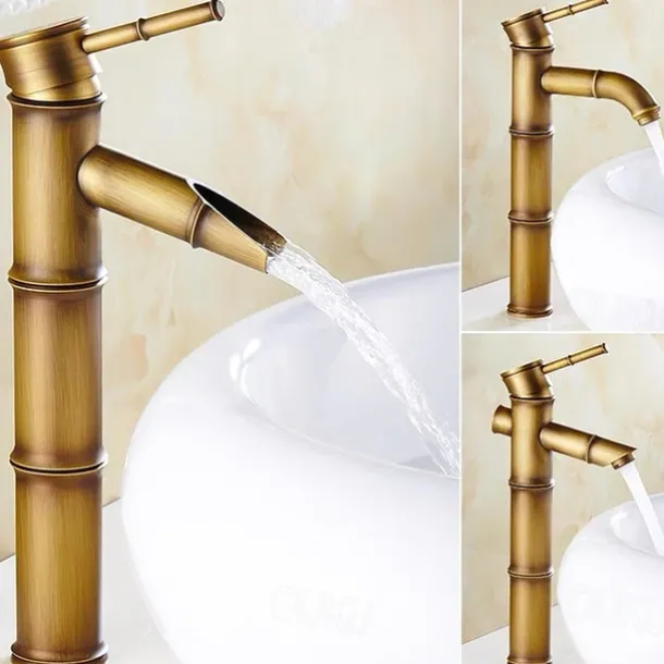 Vintage Bathroom Sink Mixer Faucet, Retro Style Monobloc Washroom Basin Vessel Taps Brass Single Handle Deck Mounted, Traditional with Hot and Cold Water Hose