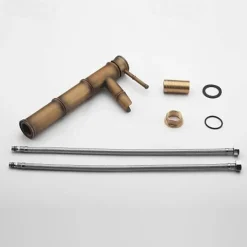 Vintage Bathroom Sink Mixer Faucet, Retro Style Monobloc Washroom Basin Vessel Taps Brass Single Handle Deck Mounted, Traditional with Hot and Cold Water Hose