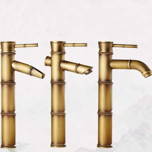 Vintage Bathroom Sink Mixer Faucet, Retro Style Monobloc Washroom Basin Vessel Taps Brass Single Handle Deck Mounted, Traditional with Hot and Cold Water Hose