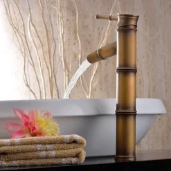 Vintage Bathroom Sink Mixer Faucet, Retro Style Monobloc Washroom Basin Vessel Taps Brass Single Handle Deck Mounted, Traditional with Hot and Cold Water Hose