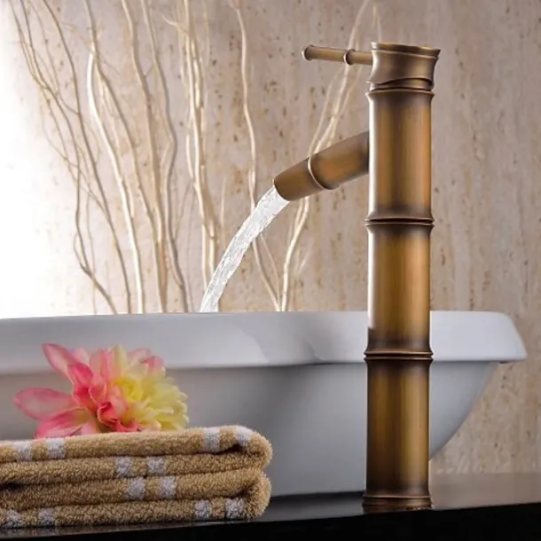 Vintage Bathroom Sink Mixer Faucet, Retro Style Monobloc Washroom Basin Vessel Taps Brass Single Handle Deck Mounted, Traditional with Hot and Cold Water Hose