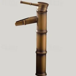 Vintage Bathroom Sink Mixer Faucet, Retro Style Monobloc Washroom Basin Vessel Taps Brass Single Handle Deck Mounted, Traditional with Hot and Cold Water Hose