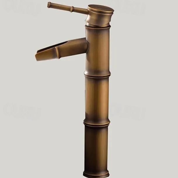 Vintage Bathroom Sink Mixer Faucet, Retro Style Monobloc Washroom Basin Vessel Taps Brass Single Handle Deck Mounted, Traditional with Hot and Cold Water Hose