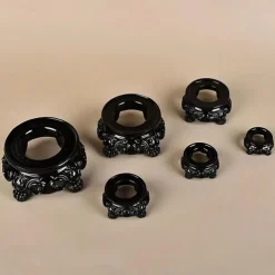 Vintage Black Hollow Round Base - Resin Crystal Ball & Egg Display Stand, Aesthetic Home Decor Accent