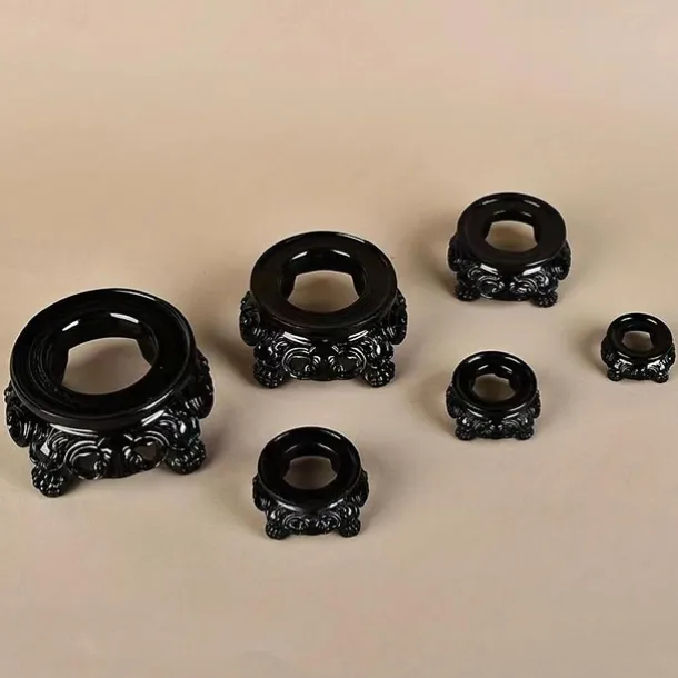 Vintage Black Hollow Round Base - Resin Crystal Ball & Egg Display Stand, Aesthetic Home Decor Accent