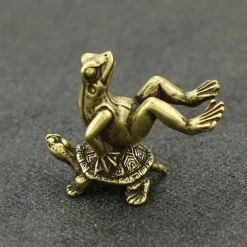 Vintage Brass Turtle & Frog Figurine - Antique-Style Solid Copper Tea Pet, Desktop Decor, Collectible Miniature Ornament