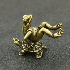 Vintage Brass Turtle & Frog Figurine - Antique-Style Solid Copper Tea Pet, Desktop Decor, Collectible Miniature Ornament