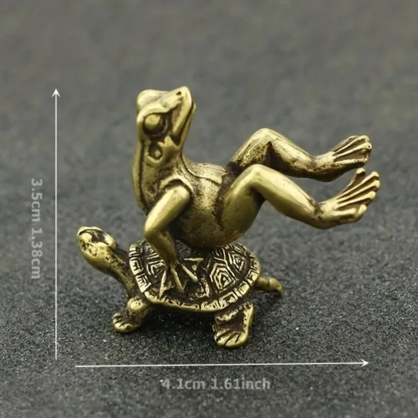 Vintage Brass Turtle & Frog Figurine - Antique-Style Solid Copper Tea Pet, Desktop Decor, Collectible Miniature Ornament