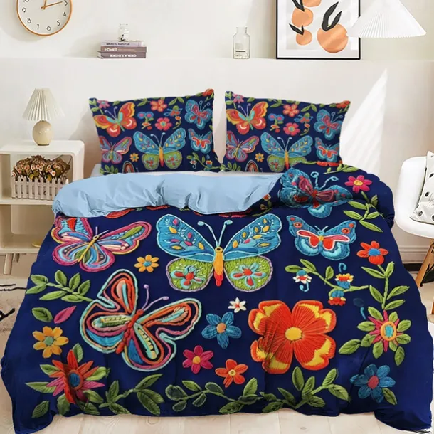 Vintage Butterfly Pattern Duvet Cover Set Set Soft 3-Piece Luxury Cotton Bedding Set Home Decor Gift King Queen Duvet Cover
