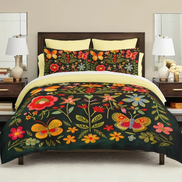 Vintage Butterfly Pattern Duvet Cover Set Set Soft 3-Piece Luxury Cotton Bedding Set Home Decor Gift King Queen Duvet Cover