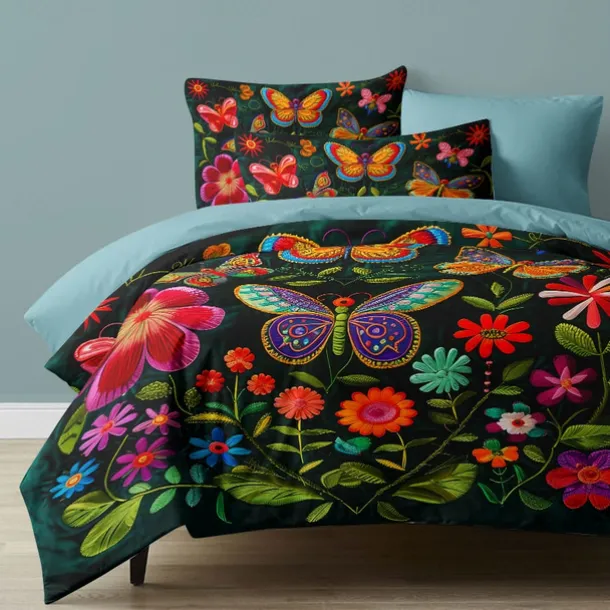 Vintage Butterfly Pattern Duvet Cover Set Set Soft 3-Piece Luxury Cotton Bedding Set Home Decor Gift King Queen Duvet Cover